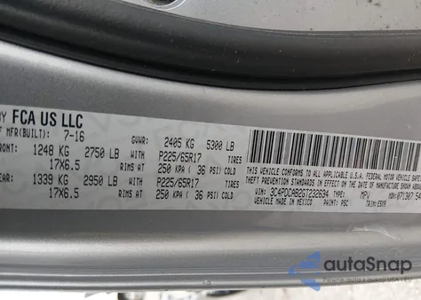 2016 Dodge Journey Se z USA, uszkodzony, nr VIN 3C4PDCAB2GT232634